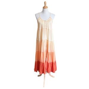 By Anthropologie Ombre Sunrise Tiered Maxi Dress Sundress Boho Bohemian Beach